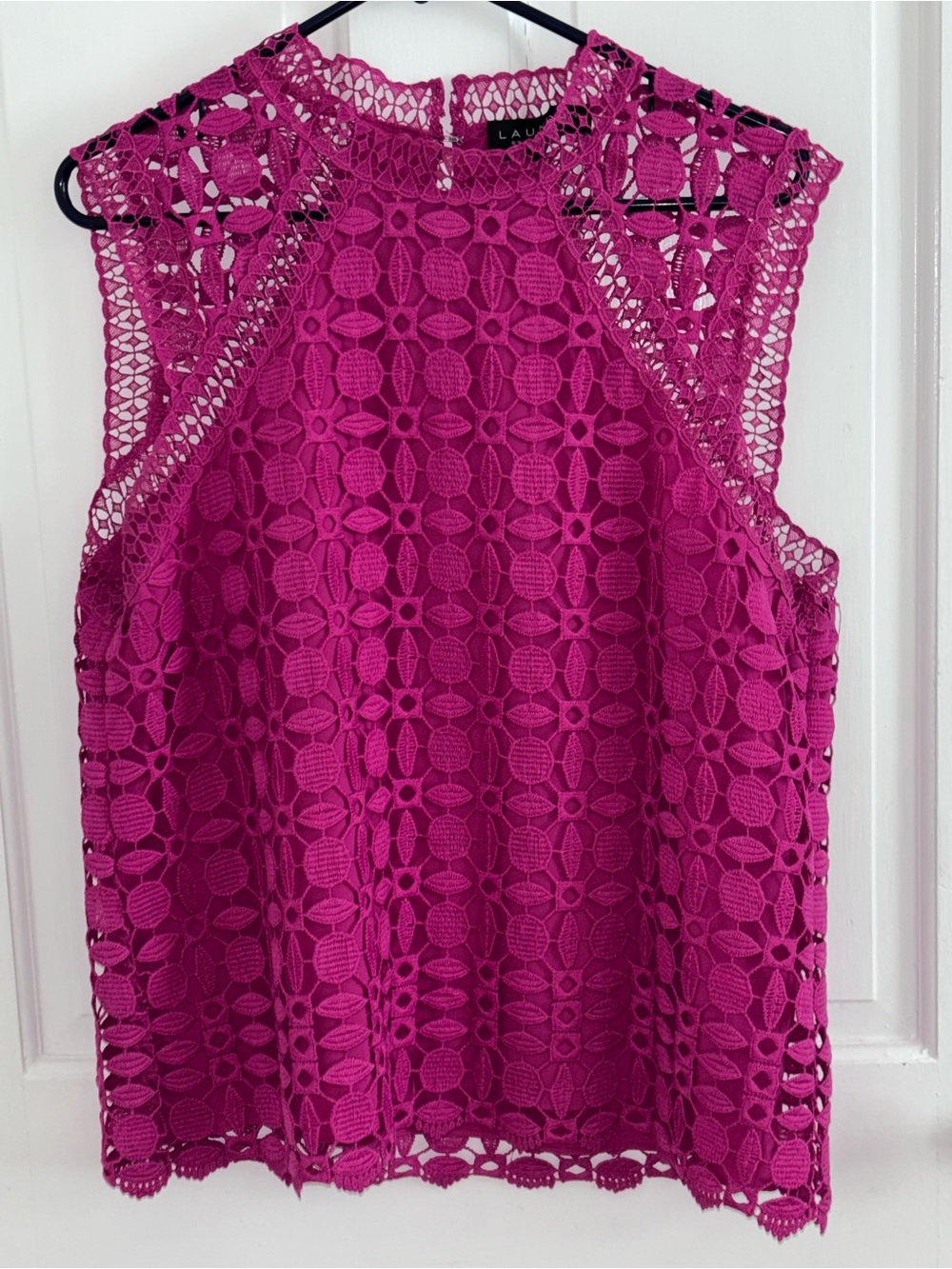 Laundry by Shelli Segal Raspberry Pink Lace Overlay Sleeveless Top Size 14 - Picture 2 of 7